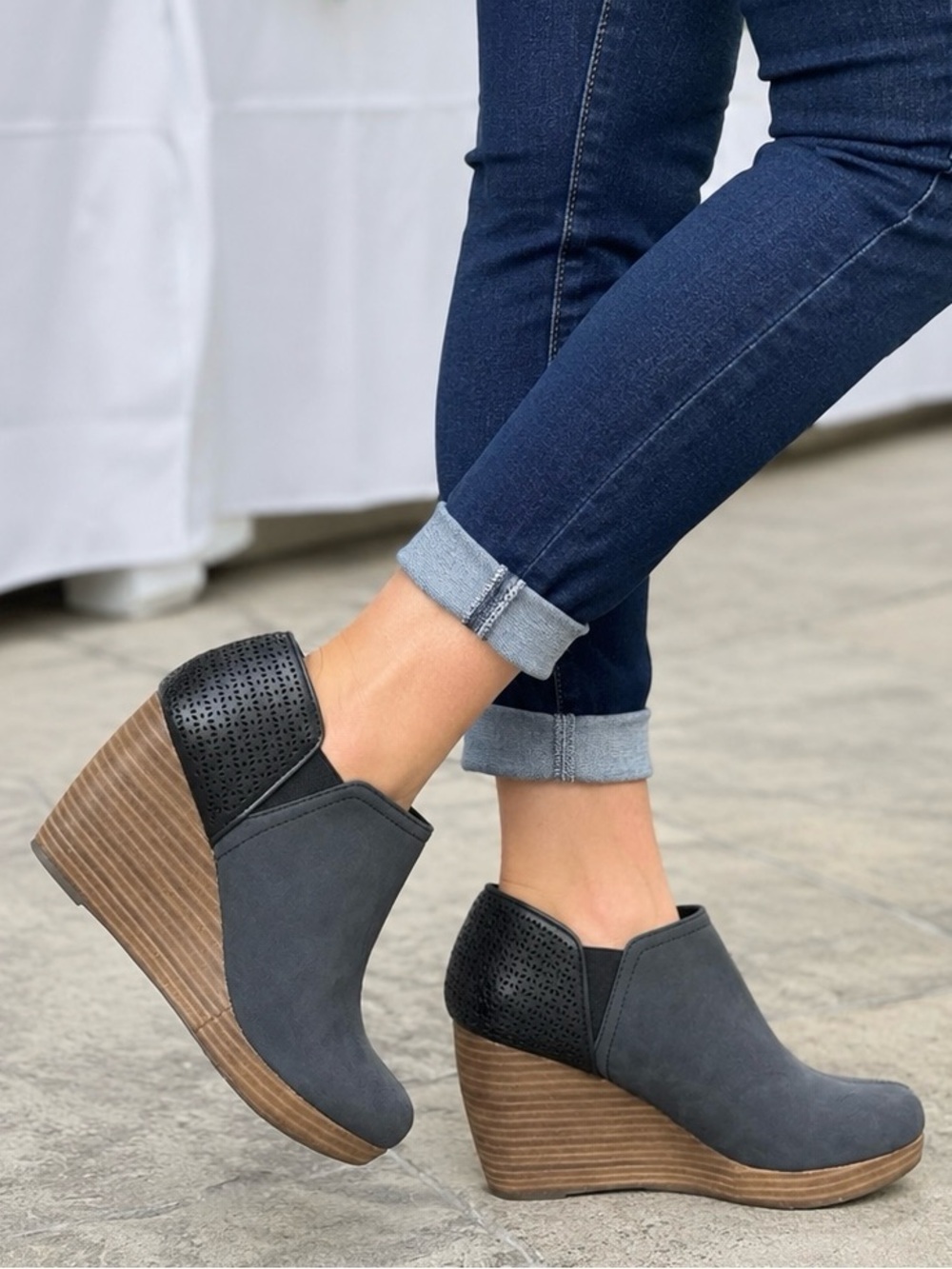 Dr Scholls Harlow Wedge Booties Black Ankle Boot Women Size 9W Comfort Casual